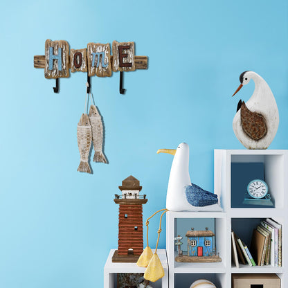 Aecipl Wood Bird Statue Standing Seagull Nautical Decor Coastal Birds Sculpture Indoor Outdoor Animal Figurine Beach Themed Decoration Rustic Home Art for Bedroom Garden (B, L)