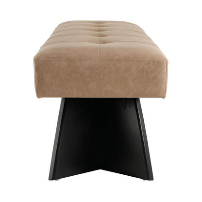 Christopher Knight Home Adele 63.19''L Faux Leather Upholstered Dining Bench, Wooden Entryway Bench With Stylish Curved Legs, Long Sofa Footstool for Living Room, Bedroom End of Bed Bench, Khaki+Black