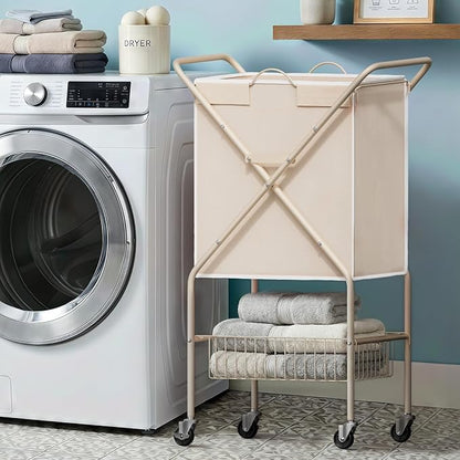 Laundry Basket with Wheels:88L Rolling Laundry Cart Foldable Metal Frame Dirty
