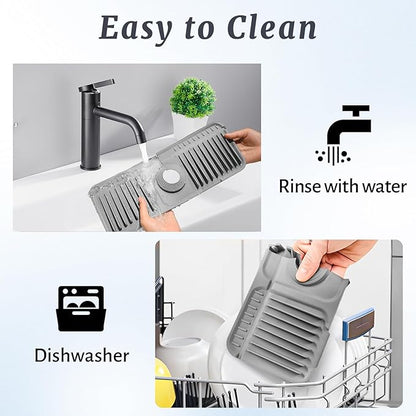 PoYang 14.6 inch Faucet Mat for Kitchen Sink Splash Guard, 7° Slope Silicone