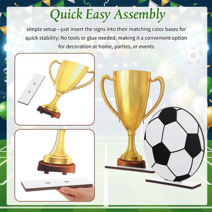 Brightrow 2 Pack Large 2026 Soccer Party Decorations, 12 x 12 Inch Wooden Football Ball Sign and 17 x 12 Inch Soccer Trophy Centerpieces for Home Yard Outdoor Indoor Garden Lawn Decor