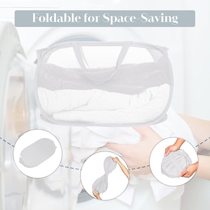 Strong Mesh Pop Up Laundry Basket, Collapsible Laundry Hamper