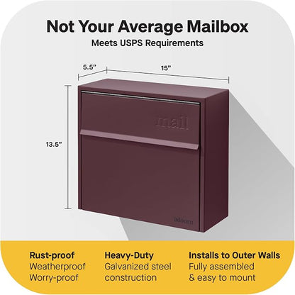 Adoorn Lockable Wall Mount Mailboxes for Outside - Small Anti-Theft Locking Mailbox for Letters - Weatherproof Construction - Durable Steel - 13.5" H x 15" L x 5.5" D - Malbec