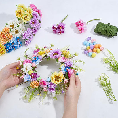ACRNIGHEET 10 Sets Easter Wreath Kit with Eggs DIY Spring Flower Crown Kits for Indoor Outdoor Holiday Party Table Centerpiece Front Decoration