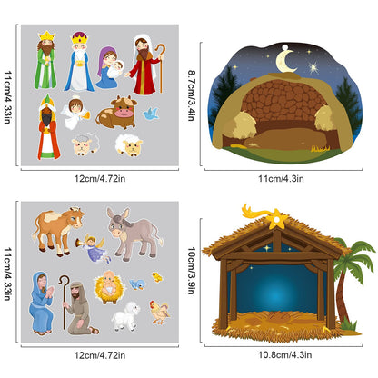 60 Sets Religious Crafts Nativity Stickers Make a Nativity Scene Sticker Ornament Christmas Tree Hanging Decorations Christian Craft Kits for Holy Night Religious Party Jesus