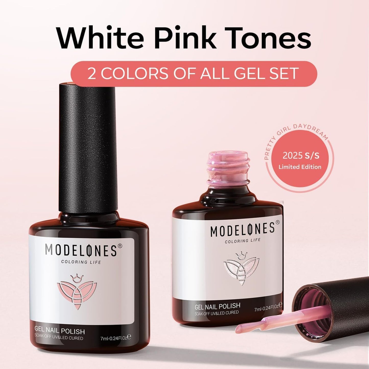 modelones Gel Nail Polish Set 2 Pcs 15ml French Manicure Kit White Nude Pink Jelly Sheer Gel Polish Soak Off UV LED Classic French Tip Gel Polish Natural Nail Art DIY Gift for Women