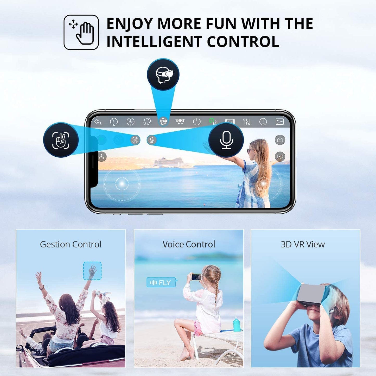 DRONEEYE 4DV13 Drone with 1080P HD FPV Camera for Kids Adults,Remote Control Helicopter Quadcopter for Beginners boy Toys Gift,Waypoint Functions,Altitude Hold, Gesture Selfie,3D Flips,2 Batteries,Black