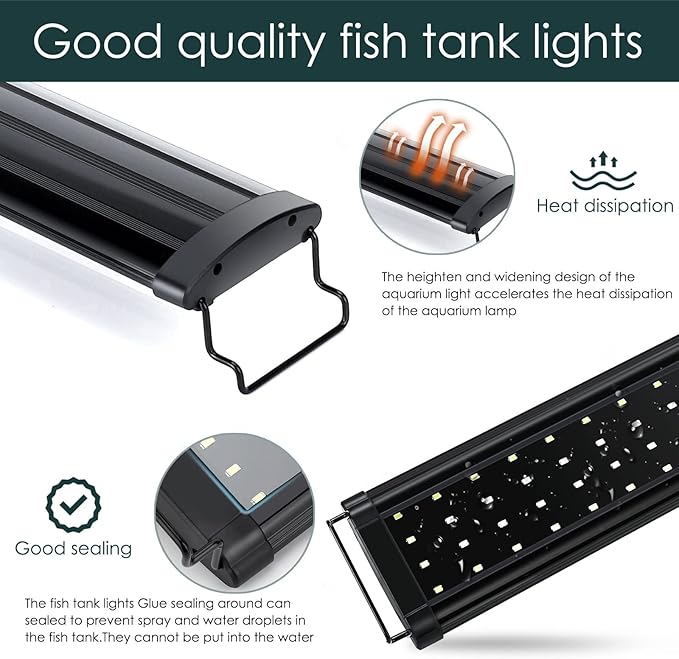 AQQA Aquarium Light,Full Spectrum LED Fish Tank Lights,12"-54" Adjustable Multi-Color White Blue Red Green LEDs with Extendable Brackets,14W-31W for Freshwater Plants (23W (24"-32"))