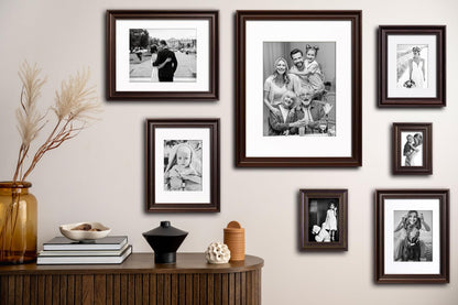 Yaetm 8x10 Picture Frame Matted to 5x7 Set of 4, 1.4” Wide Molding & Dark Brown Photo Frames 8 x 10 with HD Tempered Glass, Display on Tabletop & Wall Mounting (4 pack, Brown)