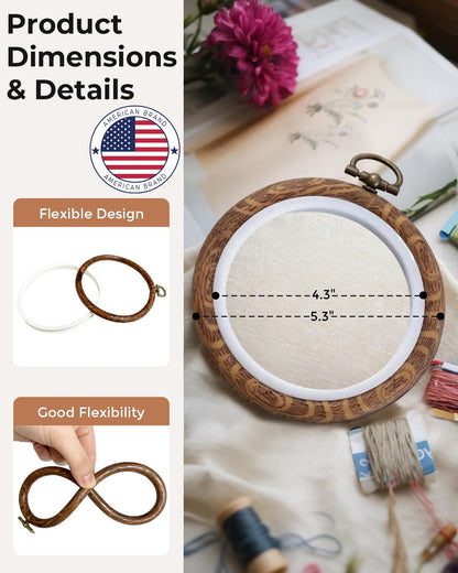 24 PCS 5Inch Round Embroidery Hoop Ring, Imitated Wood Cross Stitch Display Frame,Rubber Material Embroidery Hoop Kits for DIY Craft Sewing Hanging Gifts Christmas Halloween Ornament