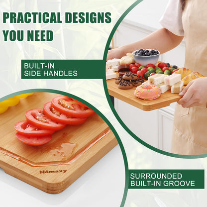 Homaxy Extra Large Organic Bamboo Cutting Boards for Kitchen, 17.5"x12" Wooden XL Cutting Board with Juice Groove and Handles, Charcuterie Butcher Block Wood Serving & Chopping Board - Pre Oiled