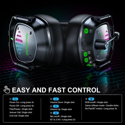 SKAPENDY Wireless Gaming Headset for PS5, PS4, PC, Switch – 2.4GHz & Bluetooth Gaming Headphones with Mic, 3D Stereo Surround Sound, 20ms Low Latency, ENC Noise Canceling, RGB Light, 50H Battery