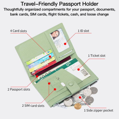Genuine Leather RFID Blocking Passport Holder Wallet, Multi-Functional Travel Document Organizer with SIM Card Slots (Black)