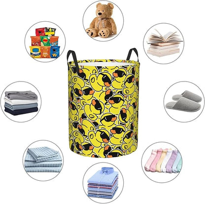 Cute Rubber Ducks With Funny Sunglasses Laundry Hamper Bag With Waterproof Liner