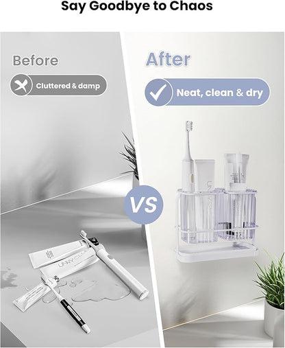 KONE Clear Toothbrush Holders for Bathroom, 2 Cups Wall Mounted, Dry & Wet