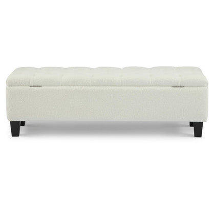 Christopher Knight Home Ottilie Boucle Fabric Storage Ottoman Bench, Wooden Rectangular Ottoman with Storage, Bedroom End of Bed Foot Stool, Entryway Ottoman Footrest, Living Room Extra Seat, White