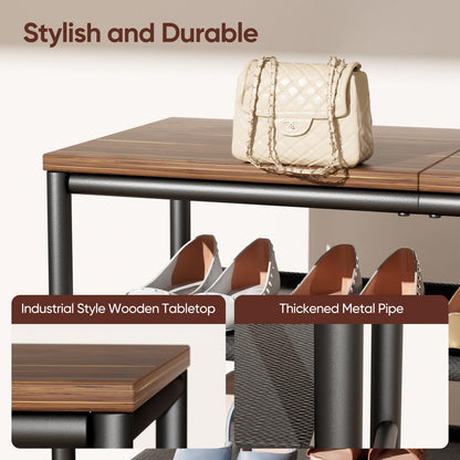 Mavivegue 4-Tier Metal Shoe Rack, Shoe Storage Organizer with Non-Woven Fabrics Shelves and Wooden Top Board, Entryway Shoe Stand for Closet Bedroom Living Room Garage, Black & Rustic Brown