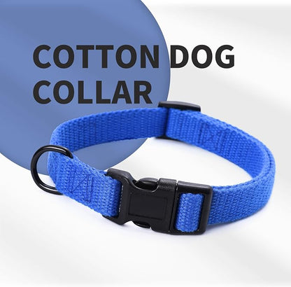 Mile High Life Soft & Strong Poly Cotton Adjustable Dog Collar with Quick Release Buckle for Small to Large Dogs(Blue, Small Neck 11"-15")