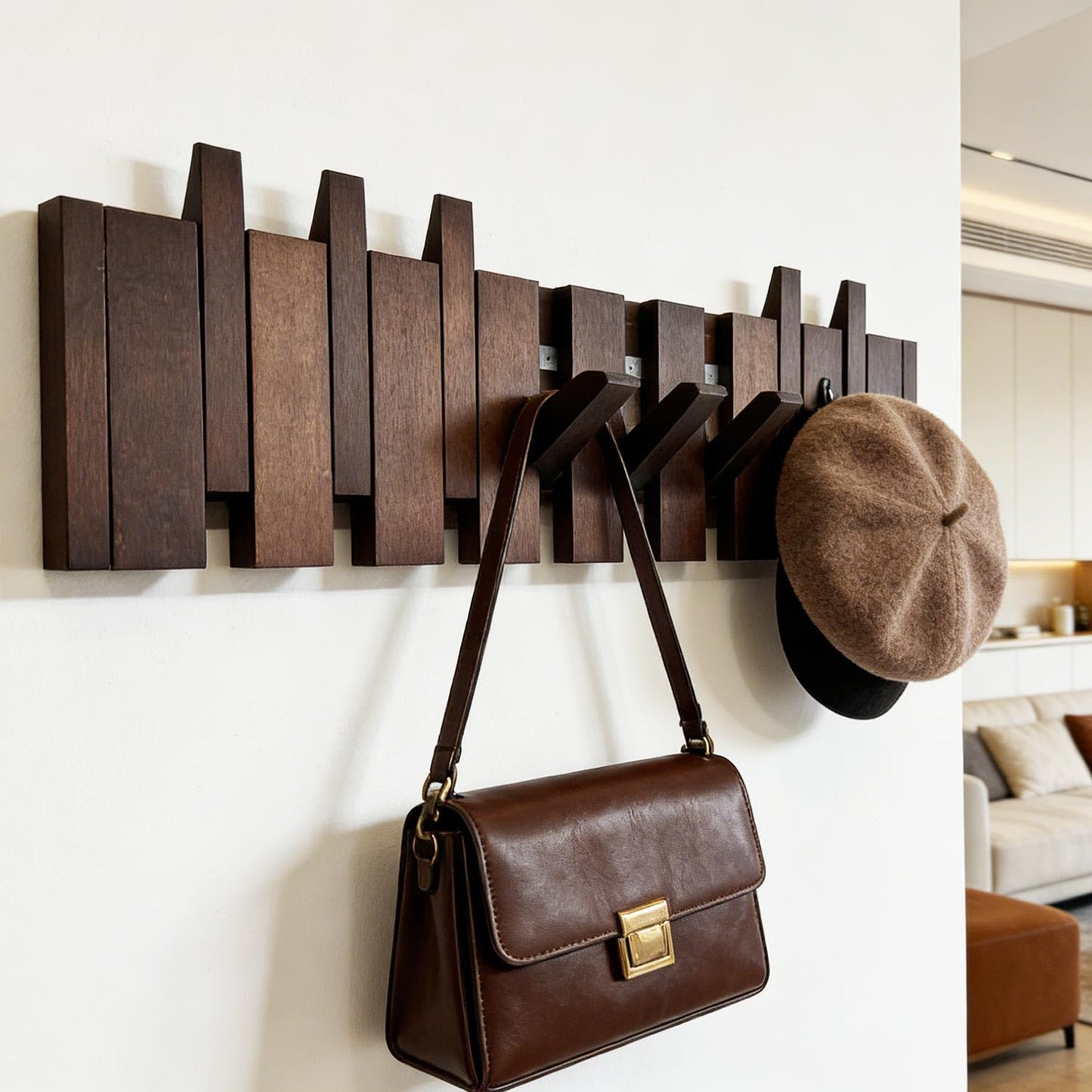 ArtBeek Wall Mounted Coat Rack with Hooks Wooden Wall Mount Piano Key Coat Rack 8 Hooks Solid Wood Coat Rack Wall Mount for Entryway, Living Room, Bedroom, Hallway (22")