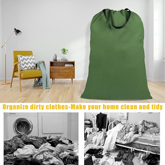 Cotton Canvas Laundry Bag with Handles & Drawstring Straps, Heavy Duty Extra