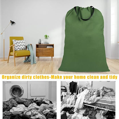 Cotton Canvas Laundry Bag with Handles & Drawstring Straps, Heavy Duty Extra