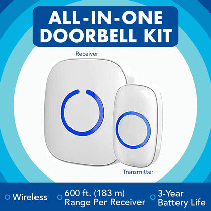 SadoTech Wireless Doorbells for Home, Apartments, Businesses, Classrooms, etc. - 1 Door Bell Ringer & 2 Plug-In Chime Receiver, Battery Operated, Easy-to-Use, Wireless Doorbell w/LED Flash, White