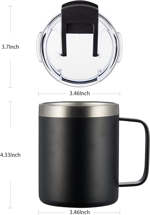 12oz Stainless Steel Insulated Coffee Mug with Handle, Double Wall Vacuum Tumbler Cup with Fliping Lid, Red, 2 Pack