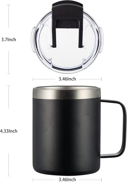 12oz Insulated Coffee Mug Cup with Handle, Stainless Steel Travel Coffee Mug with Flip Lid, Double Wall Vacuum Coffee Tumbler,Apricot