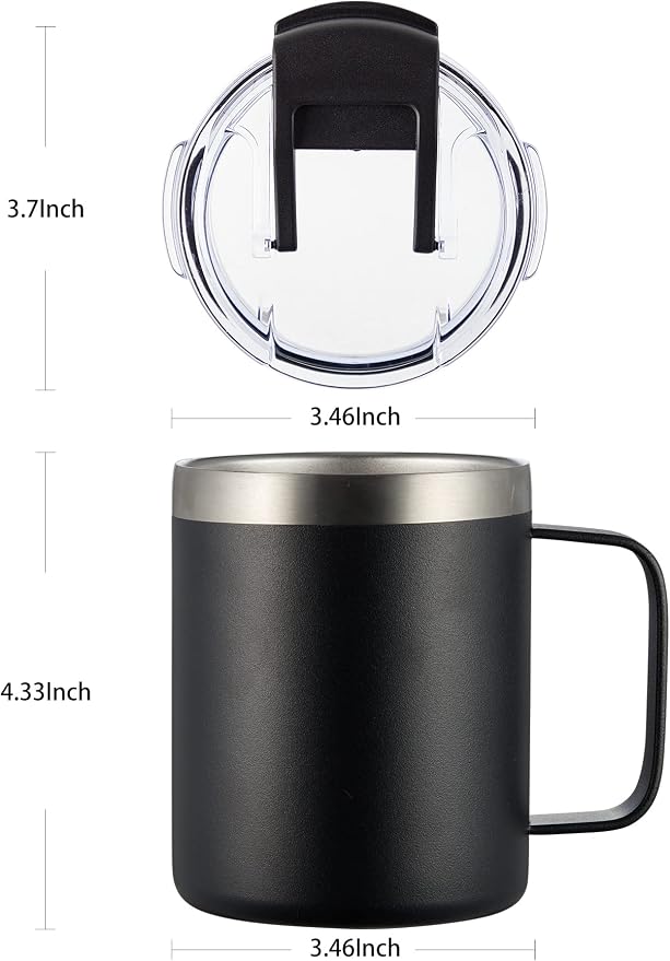 12oz Insulated Coffee Mug Cup with Handle, Stainless Steel Travel Coffee Mug with Flip Lid, Double Wall Vacuum Coffee Tumbler,Blush