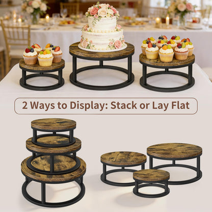Cake Stand Set, 3 Packs Round Cupcake Stand Cake Pedestal Stand (8"/10"/12" Plate) Industrial Rustic Wood Rustic Dessert Table Display Stand Set Serving Tray for Party, Wedding, Birthday, Baby Shower