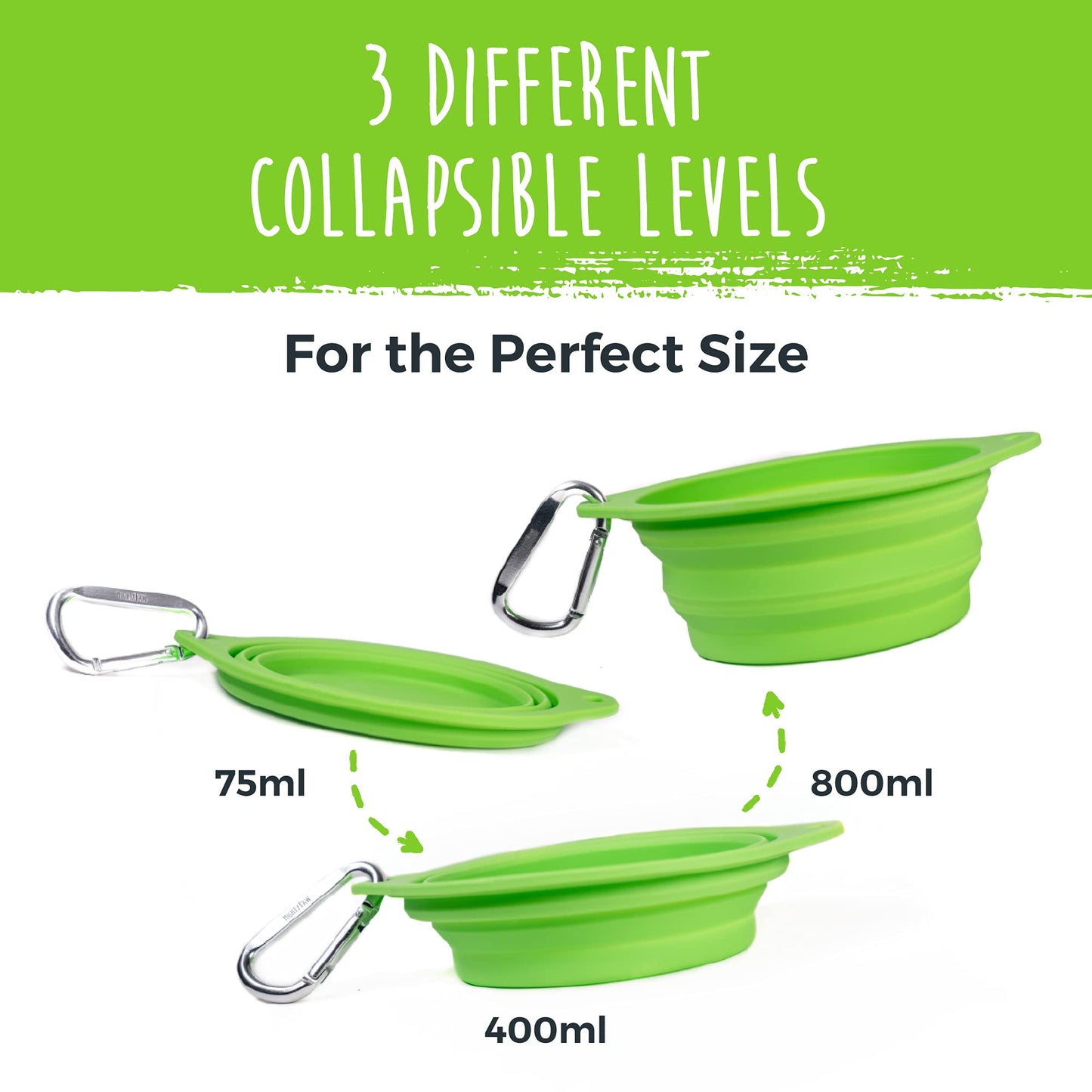 Mighty Paw Collapsible Travel Dog Bowl Set - Silicone Food and Water Bowls - Bonus Carabiner Clip - Ideal Hiking - Camping - Walking - Lightweight - Leak-Proof Dog Set - Orange - 2 Pack (27 oz)