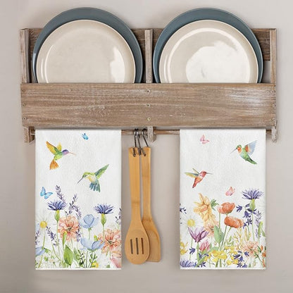 Artoid Mode Anemone Flower Hummingbird Kitchen Towels Dish Towels, 18x26 Inch