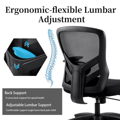 YFO Big and Tall Office Chair 500LBS - Computer Desk Chair with Adjustable Lumbar Support, Heavy Duty Ergonomic Mesh with 360 Rotation 4D Arm and Extra Wide Comfty Seat, Quiet Wheels for Adults, Black