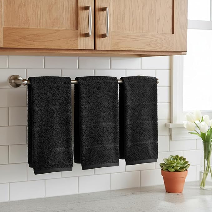 Serafina Home Black Textured Kitchen Hand Dish Towels 100% Cotton Cloth Soft