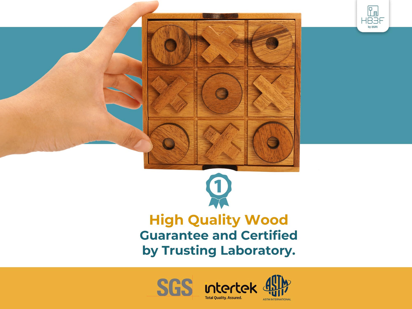 BSIRI Wooden Tic Tac Toe Game Coffee Tabletop XO Blocks Ideal for Family Living Room Games Night for Adults for Desk Decor and Unique Wood Gifts for All Occasions 5.5 Inch