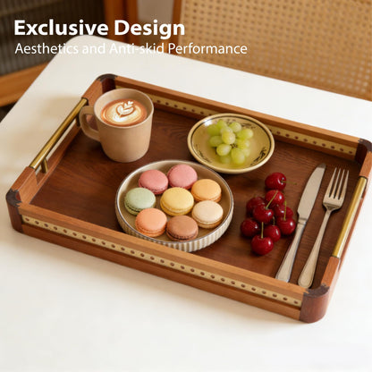 DyPinYise Acacia Wood Serving Tray with Handles, Decorative Wooden Tray for Ottoman, Coffee Table, Rectangular Tray Decor for Living Room, Bedroom, Kitchen, Breakfast in Bed