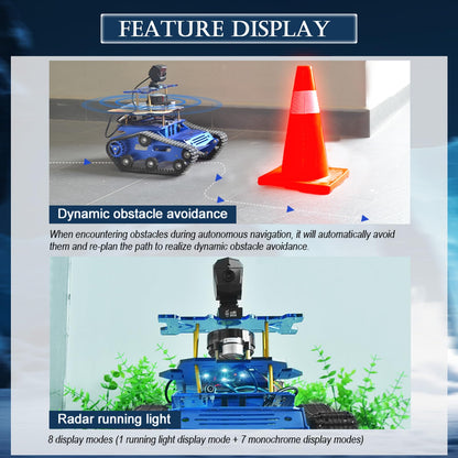 Smart Tank Robot Car ROS SLAM with LIDAR, Aluminum Alloy Chassis, Display, HD Camera, Support SLAM Mapping Navigation and Autonomous Driving (with Raspberry Pi 4B 4GB), AI Tracked Car (Yellow)
