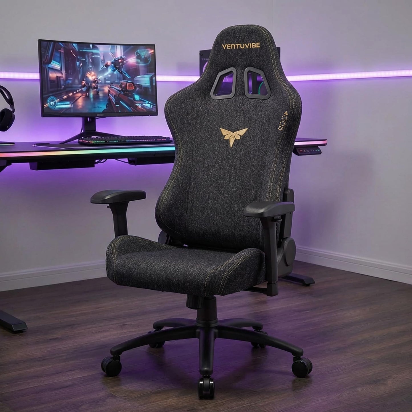 VENTUVIBE Gaming Chair 4D Adjustable Armrests - 170° Reclining & 320lb Capacity, High Back Ergonomic Computer Chair with Lumbar Support, Fabric Office Chair for Adults (Black)