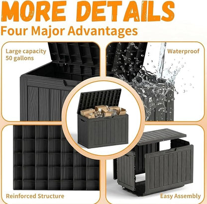 50 Gallon Outdoor Package Delivery Box, Black | Lockable Secure, Waterproof & Weatherproof, Resin Parcel Drop Box, For Porch, Garden, Backyard, Patio & Lawn