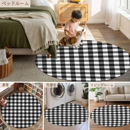 Black White Plaid Round Area Rug 4 FT, Non Slip Indoor Outdoor Rug, Modern Simple Buffalo Check Gingham Washable Soft Circular Carpet Non-Shedding Floor Mat for Coffee Table Nursery Foyer Balcony