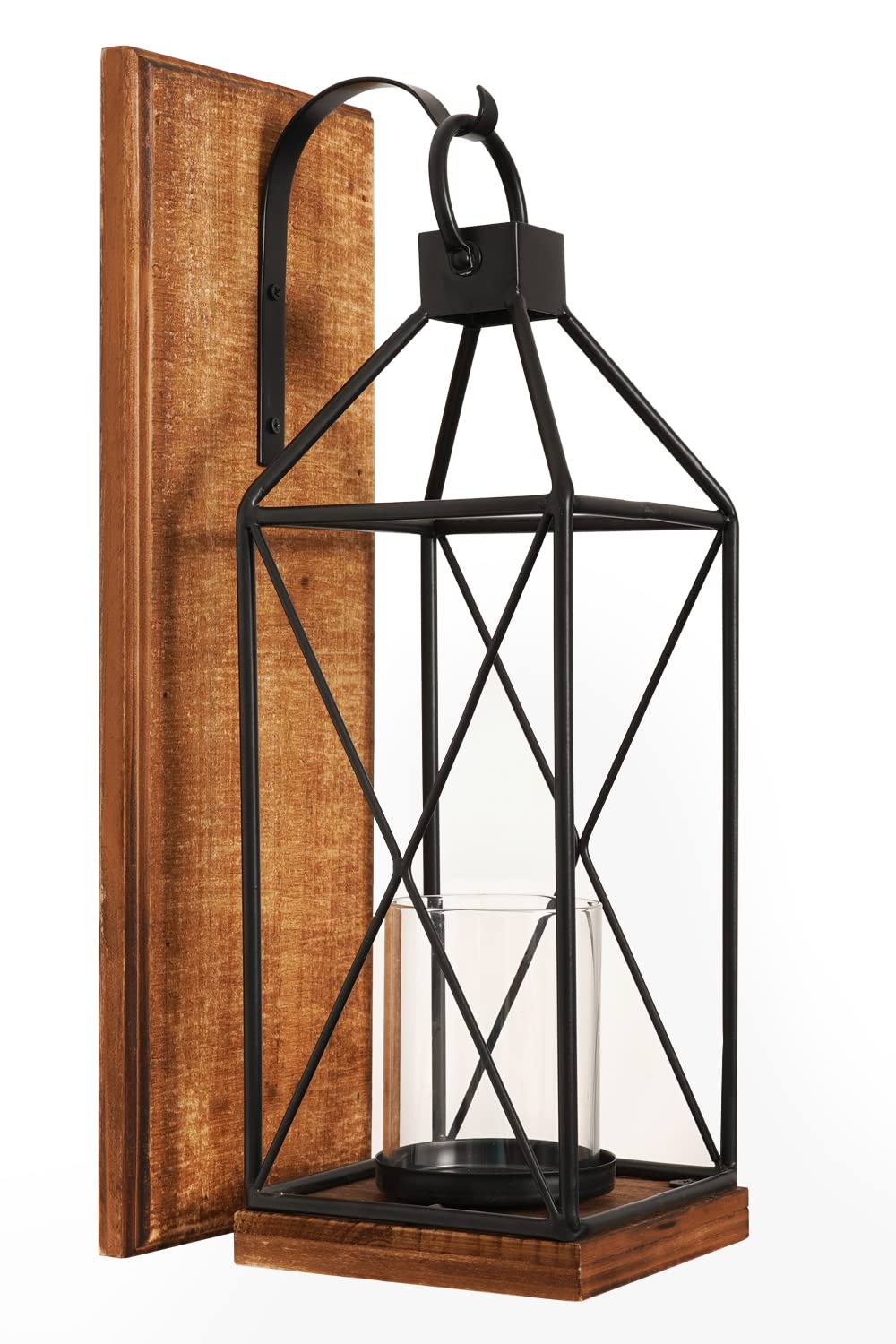 Homemory Wall Candle Sconce, Wood Rustic Candle Holder Decorative Candle Lantern with Glass Holder, Wall Decorations for Living Room, Dining Room (1, Dark Brown)