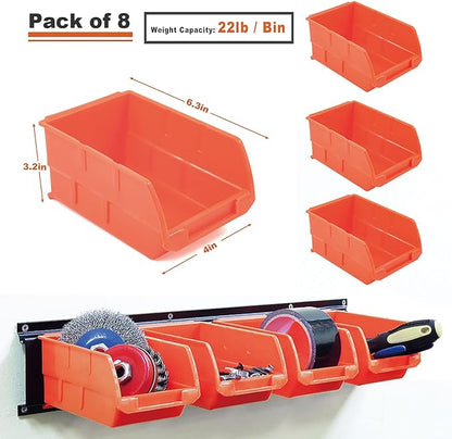 Wallmaster 8-Bin Storage Bins Garage Rack System 2-Tier Orange Tool Organizers
