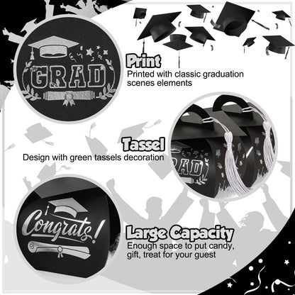 TaoBary 30 Pcs Graduation Cap Gift Boxes Graduation Decorations Class of 2026 Candy Box with Tassel for 2026 Grad Party Favors Supplies(Silver)