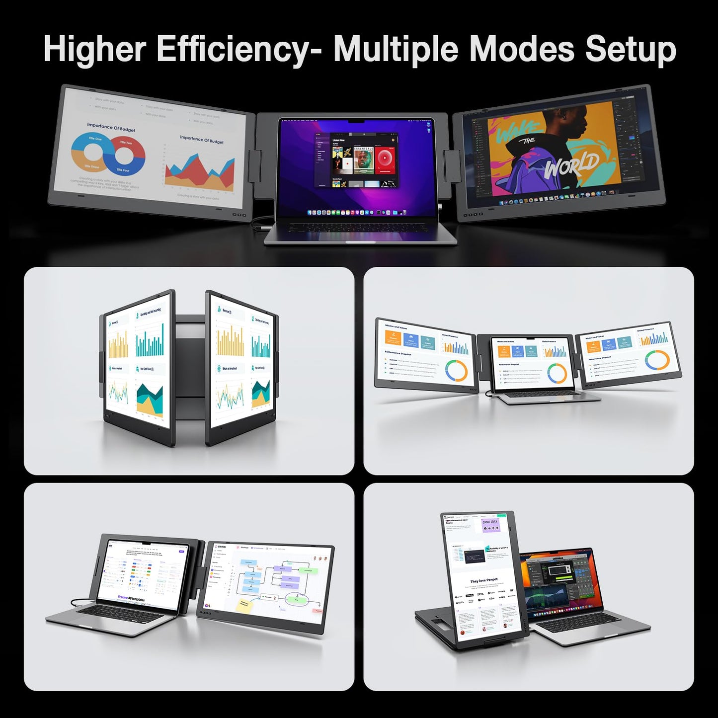 KYY 15.6" Laptop Screen Extender, 1080P FHD IPS Portable Monitor, One Cable USB-C Triple Monitor, Dual Travel Screen for 12"-17'' Laptops, 360° Rotation & Kickstand，X90D (Driver Need)