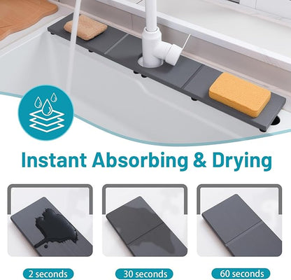 Fast Drying Faucet Mat for Kitchen Sink, Water Absorbent Diatomite Stone Sink