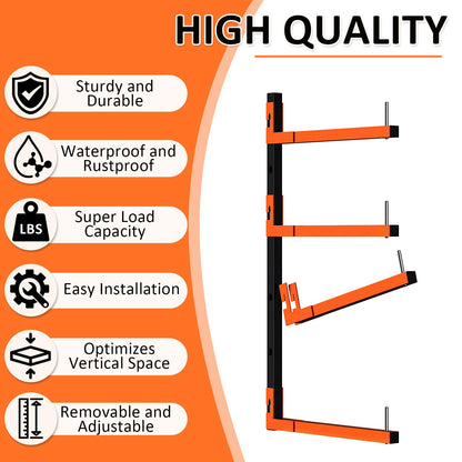 Mogbhw 2 Pack Lumber Storage Rack, Wall Mount Removable & Adjustable Lumber Rack with 4-Level Holds Up 520 Lbs, Heavy Duty Metal Garage Wood Rack for Workshop, Basement, Indoor and Outdoor