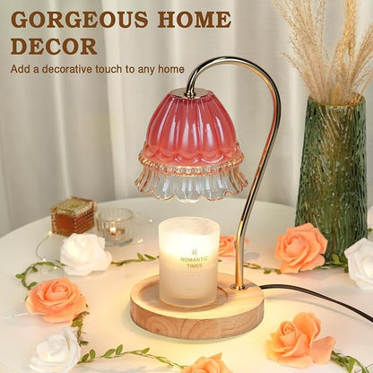Funistree Flower Candle Warmer Lamp with Timer, Dimmable Candle Lamp Warmer, Christmas Birthday Gifts for Women Mom Her, Housewarming Home Decor, Lotus Wax Warmer for Yankee Candles - Pink Flower