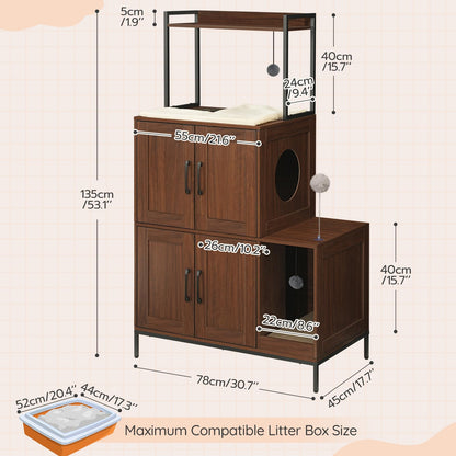 HOOBRO Litter Box Enclosure, Litter Box Furniture with Storage, 2-in-1 Hidden Cat Furniture with Shelf, 2 Dangling Plush Balls and 1 Toy Ball, Large Wooden Cat Washroom, Walnut WL78MW01