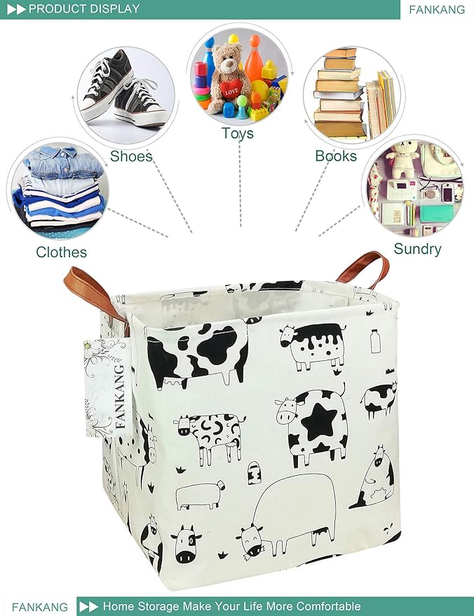 FANKANG Square Nursery Hamper Storage Bins Canvas Laundry Basket Foldable