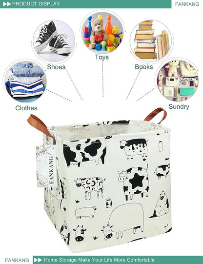 FANKANG Square Nursery Hamper Storage Bins Canvas Laundry Basket Foldable